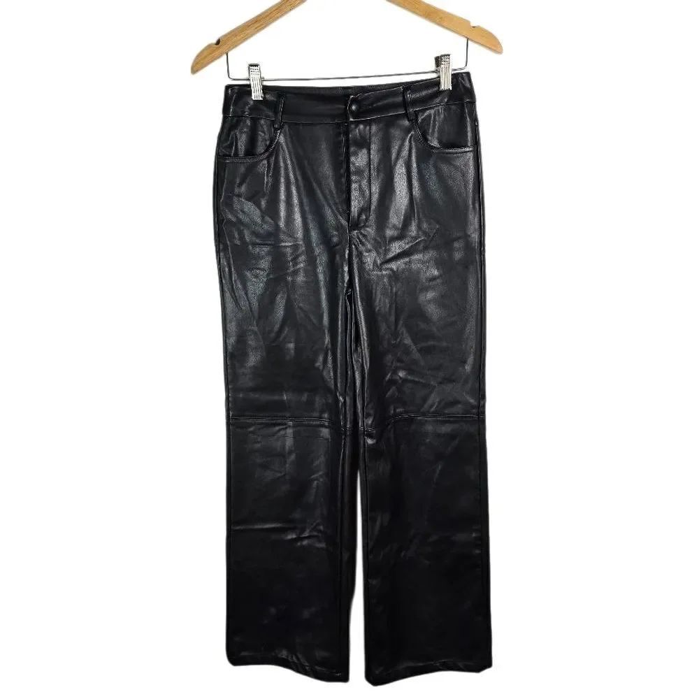 SHEIN Black Faux Leather Straight Leg Pants Size M